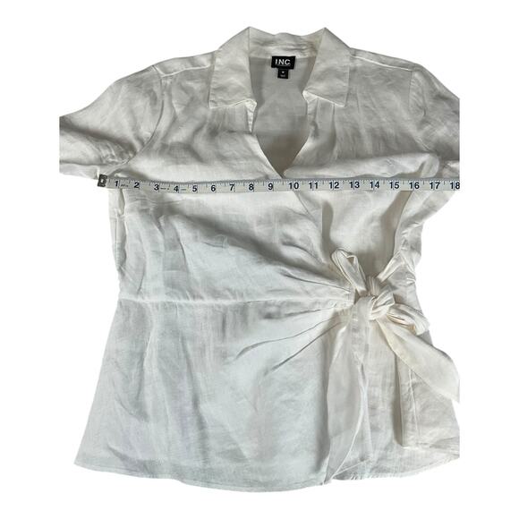 INC International Concepts White Wrap Blouse Size M 100% Linen Cotton NWOT - Picture 6 of 12